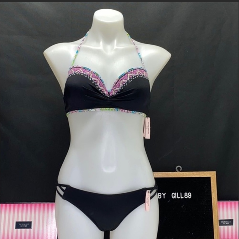 NEW! VS BIKINI SWIM SET - The Getaway Halter lined Demi + Strappy Cheeky bottom.
